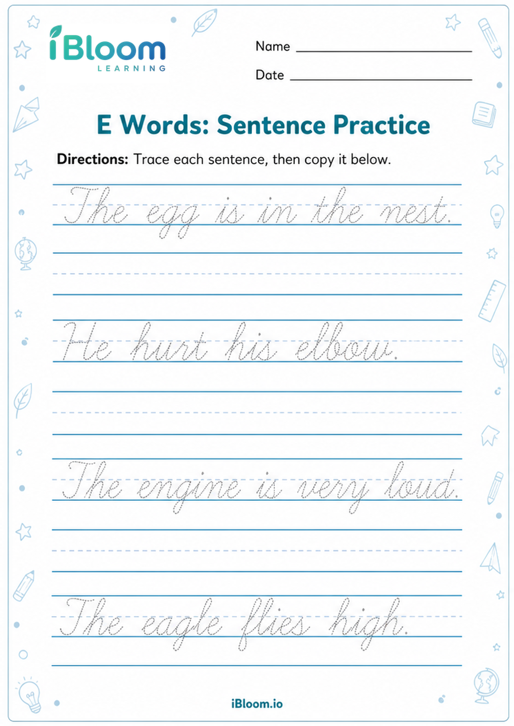 Preview page 1 of E Words: Sentence Practice