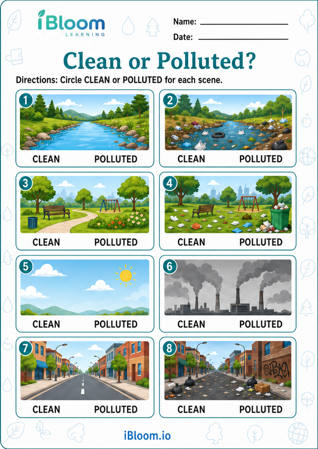 Clean or Polluted? printable Class 2 worksheet