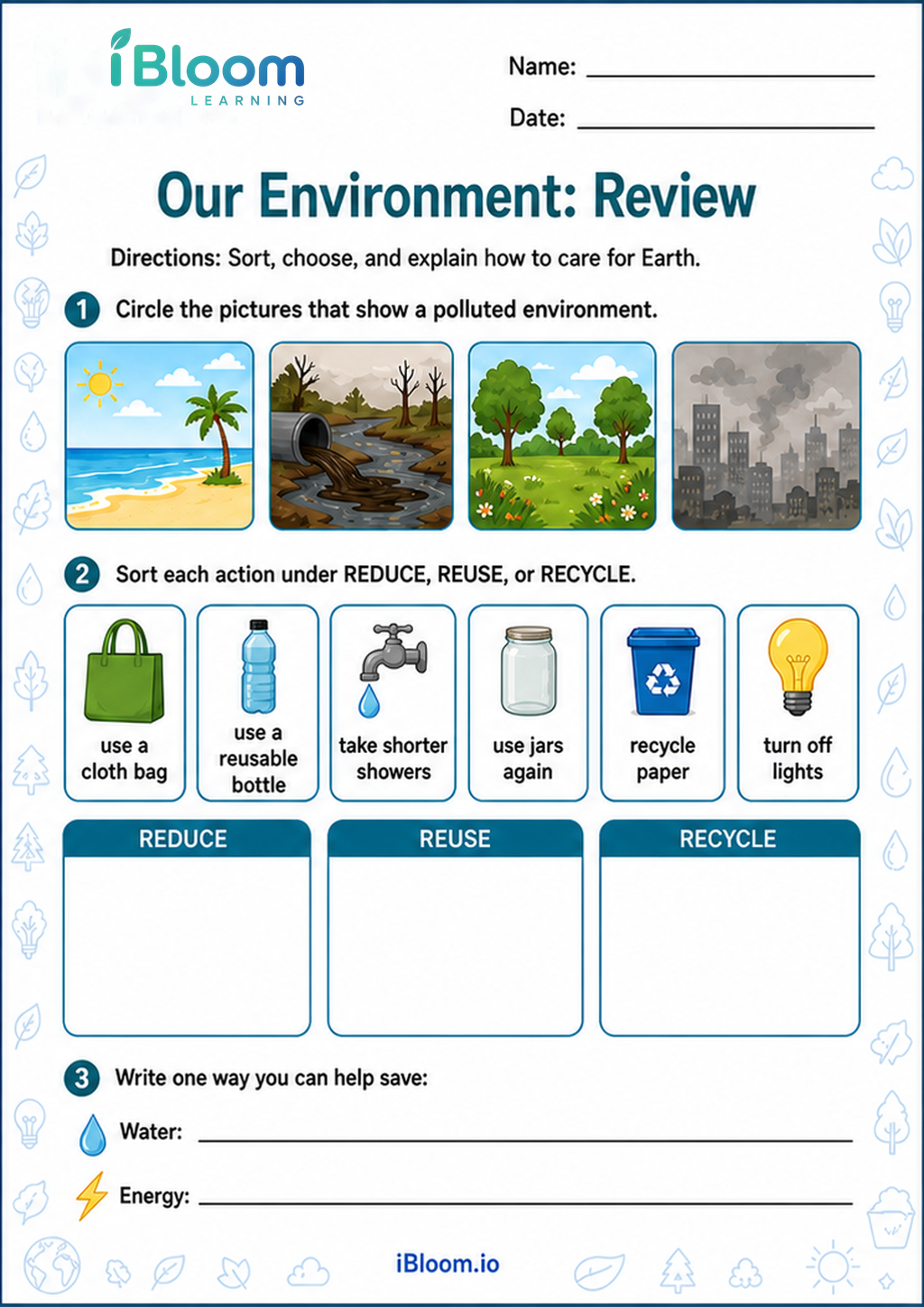 Our Environment: Review printable Class 2 worksheet
