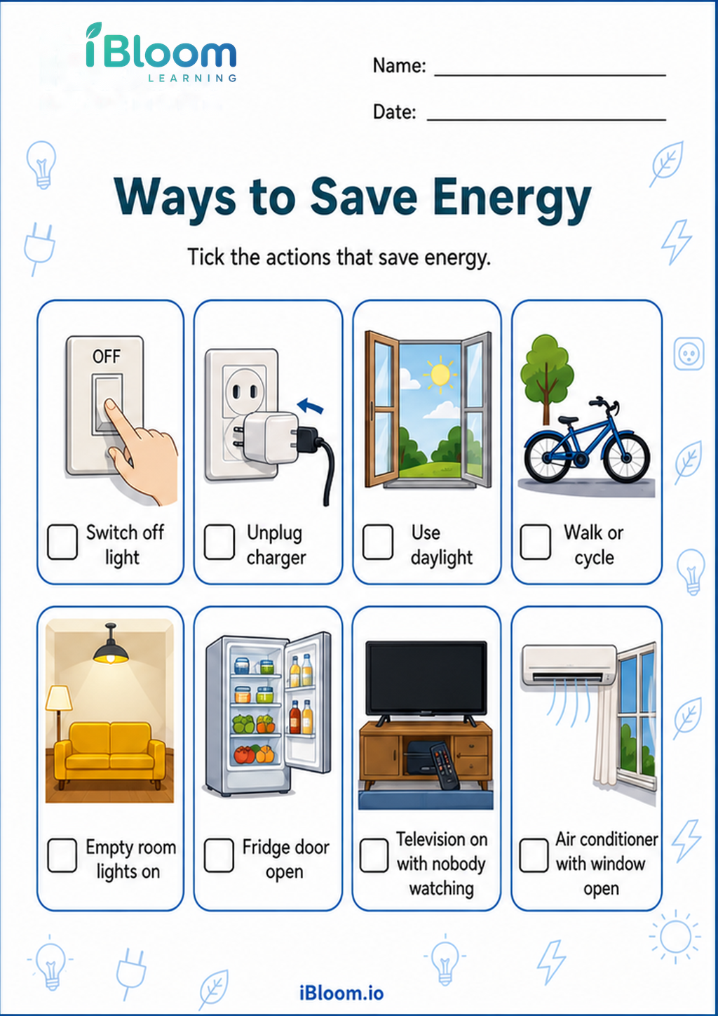 Preview of Ways to Save Energy worksheet