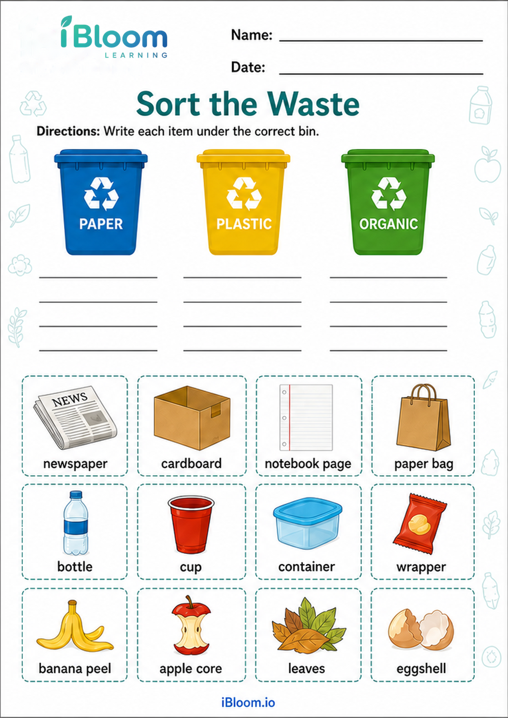Preview of Sort the Waste worksheet