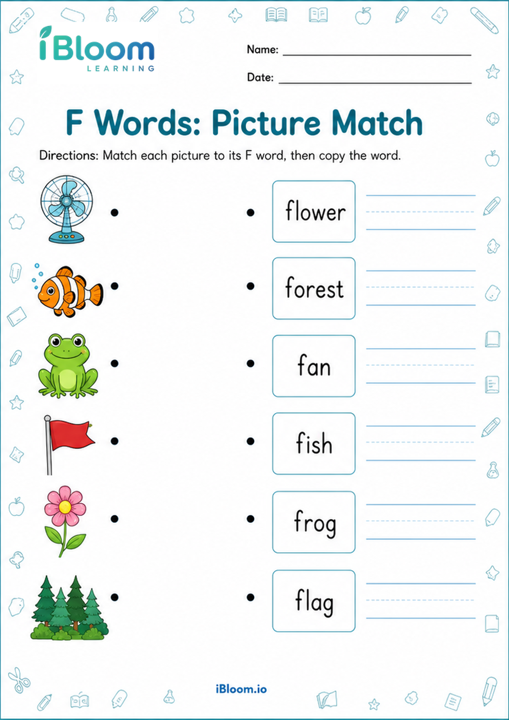 Preview page 1 of F Words: Picture Match