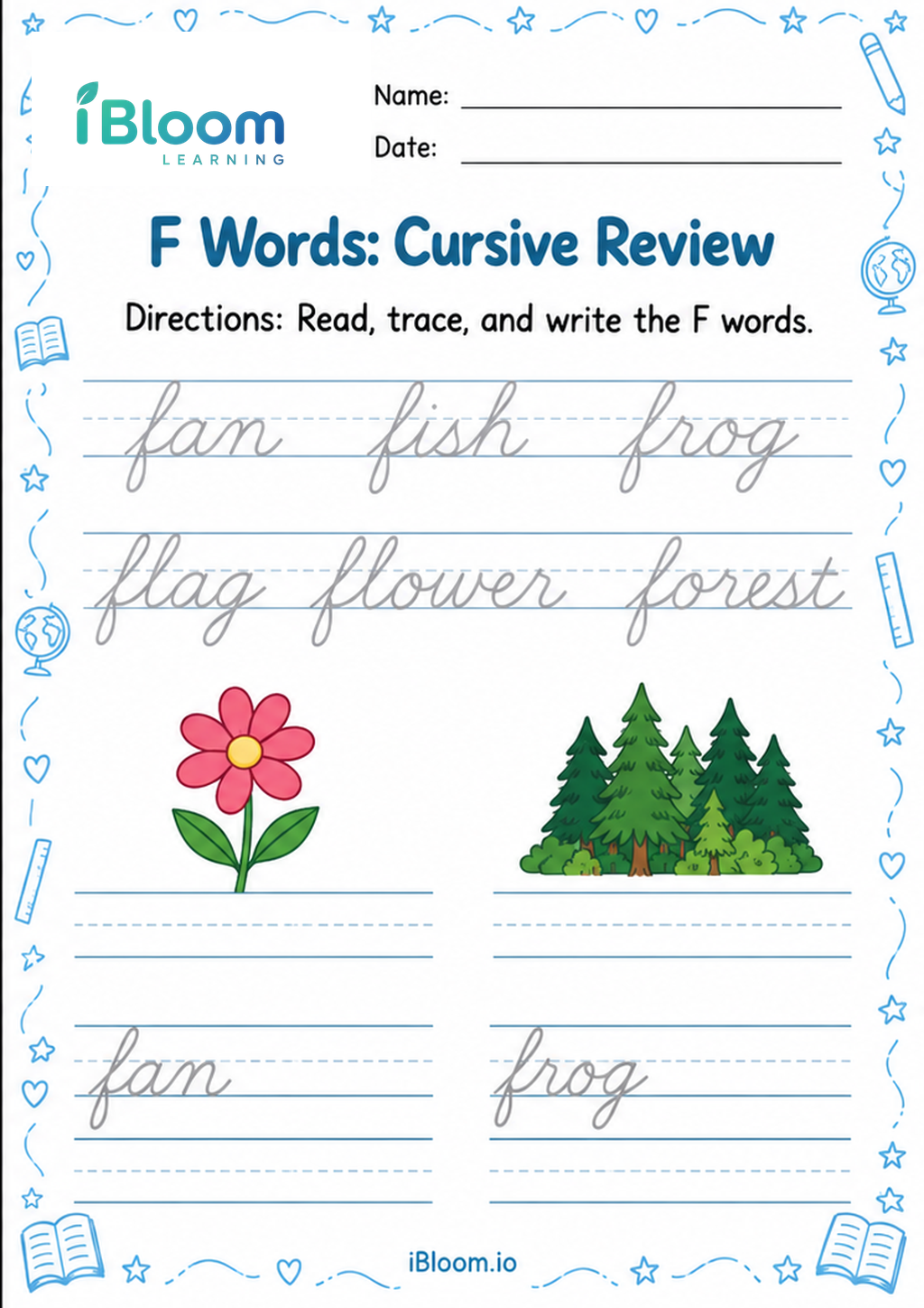 Preview page 1 of F Words: Cursive Review