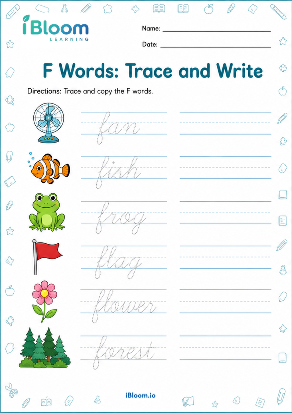 Preview page 1 of F Words: Trace and Write