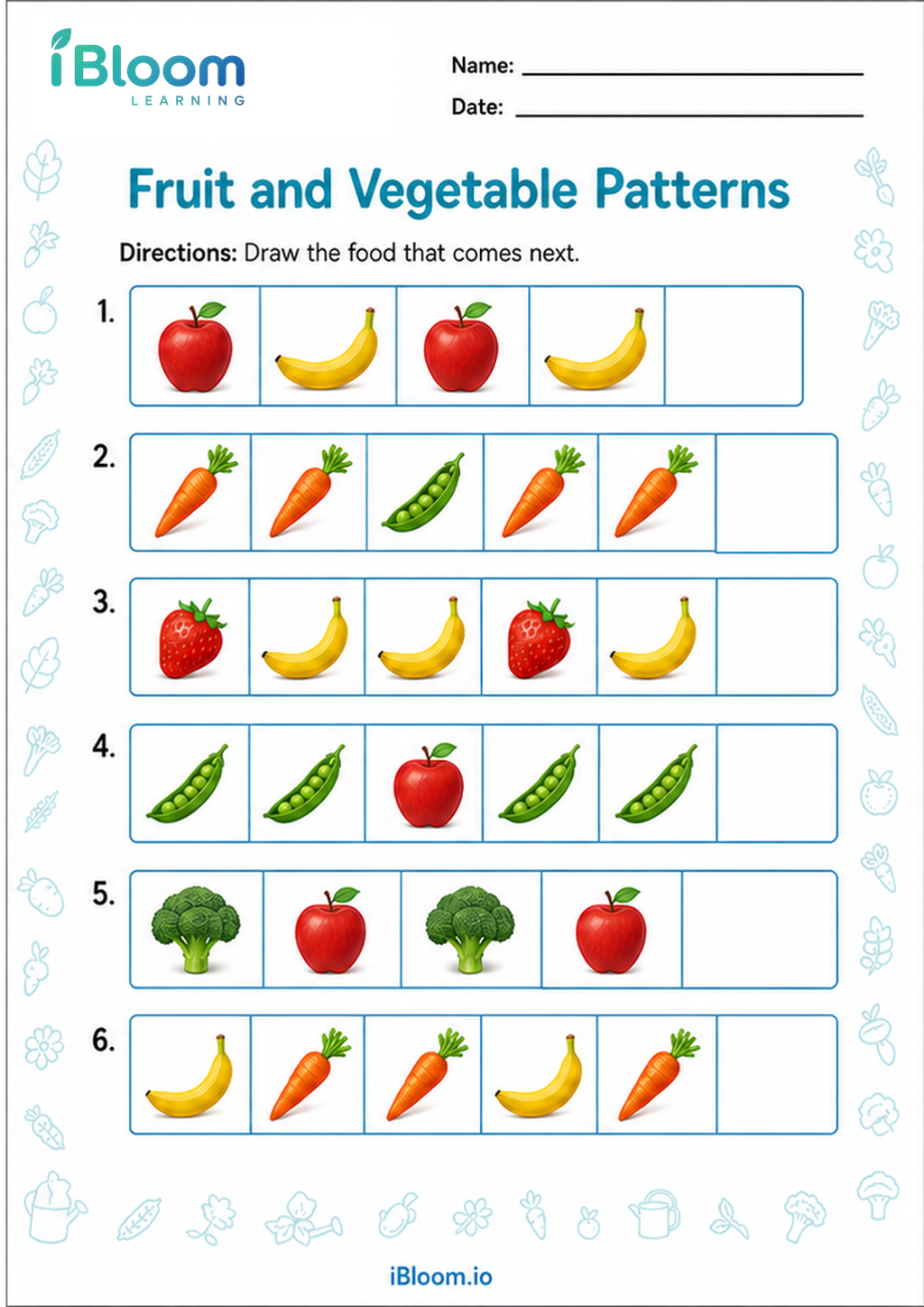 Preview of Fruit and Vegetable Patterns worksheet
