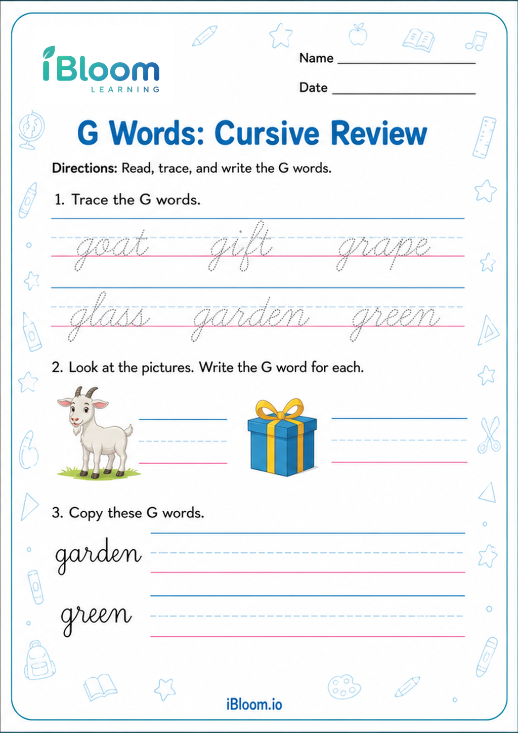 Preview page 1 of G Words: Cursive Review