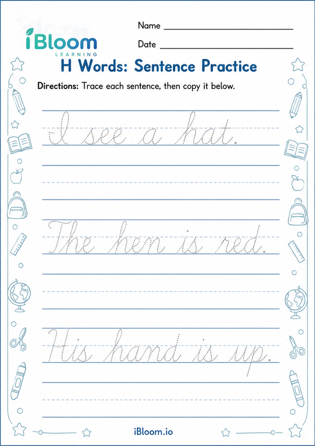 Preview page 1 of H Words: Sentence Practice