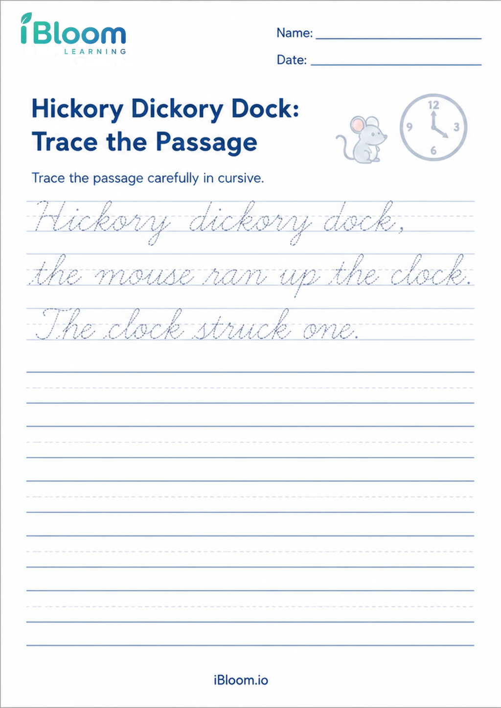 Preview page 1 of Hickory Dickory Dock: Trace the Passage