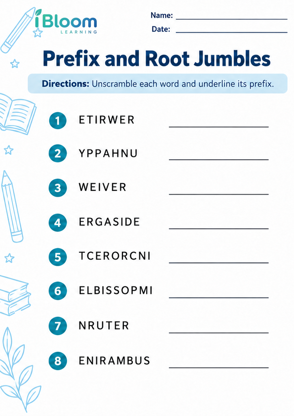 Preview page 1 of Prefix and Root Jumbles