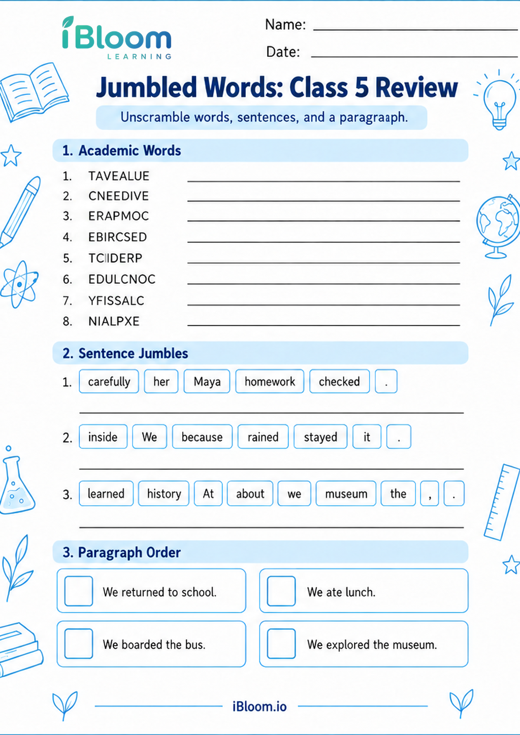 Preview page 1 of Jumbled Words: Class 5 Review