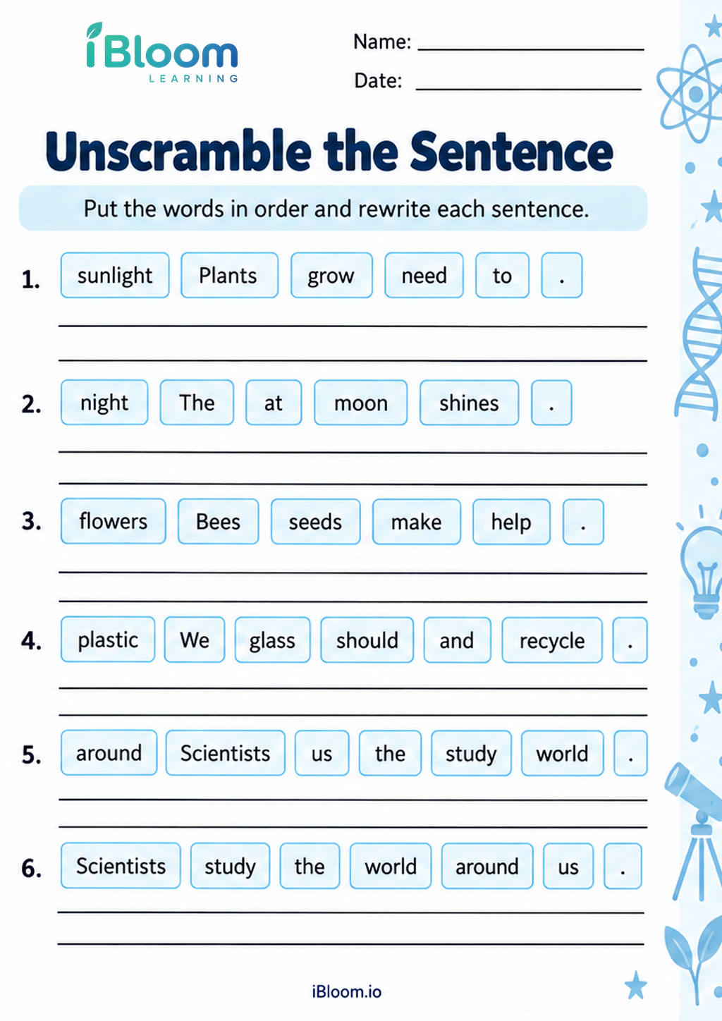 Preview of Unscramble the Sentence worksheet