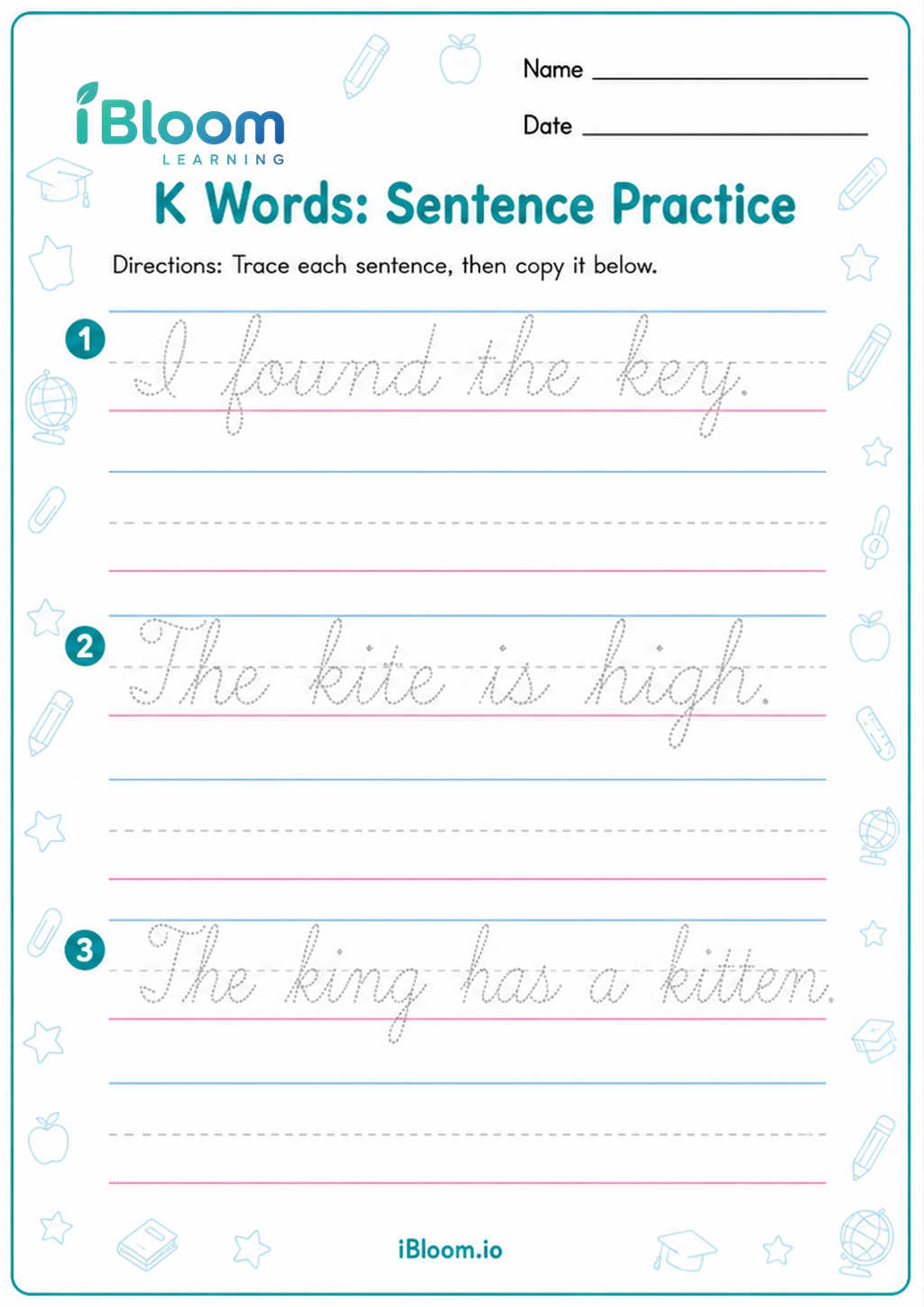 Preview page 1 of K Words: Sentence Practice