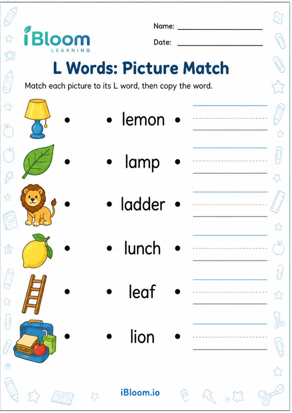 Preview page 1 of L Words: Picture Match