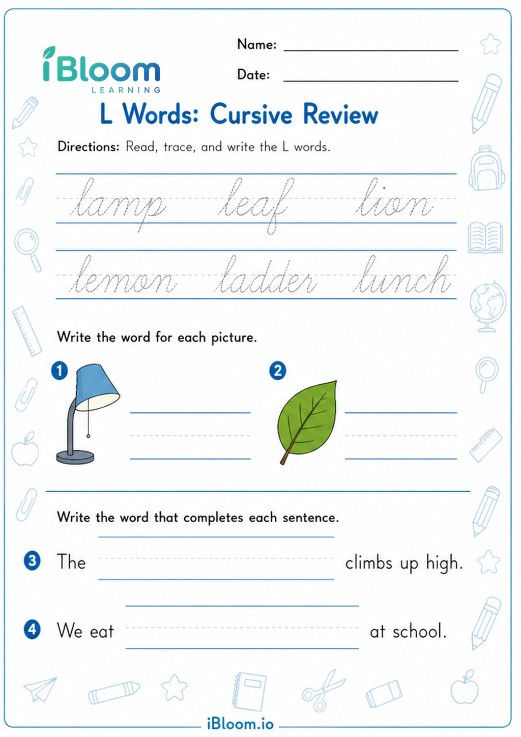 Preview page 1 of L Words: Cursive Review
