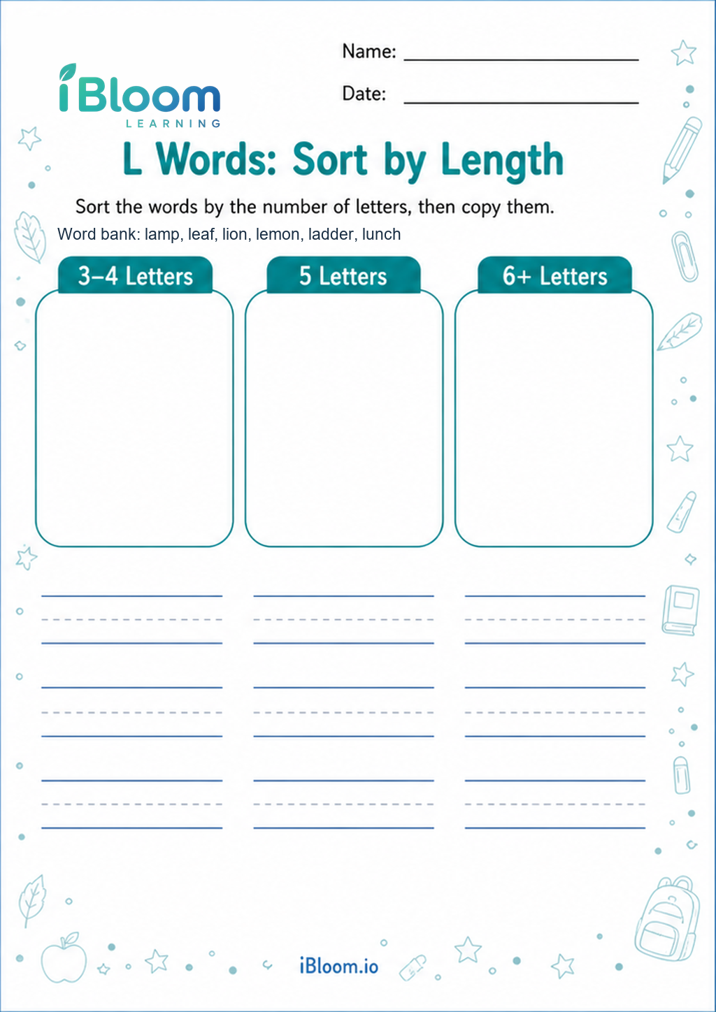 Preview page 1 of L Words: Sort by Length