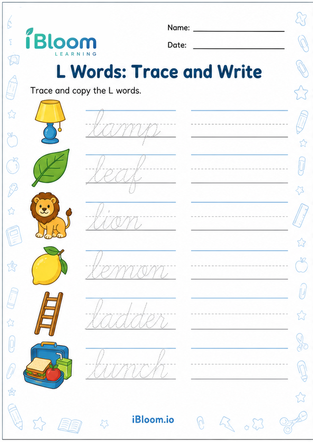 Preview page 1 of L Words: Trace and Write
