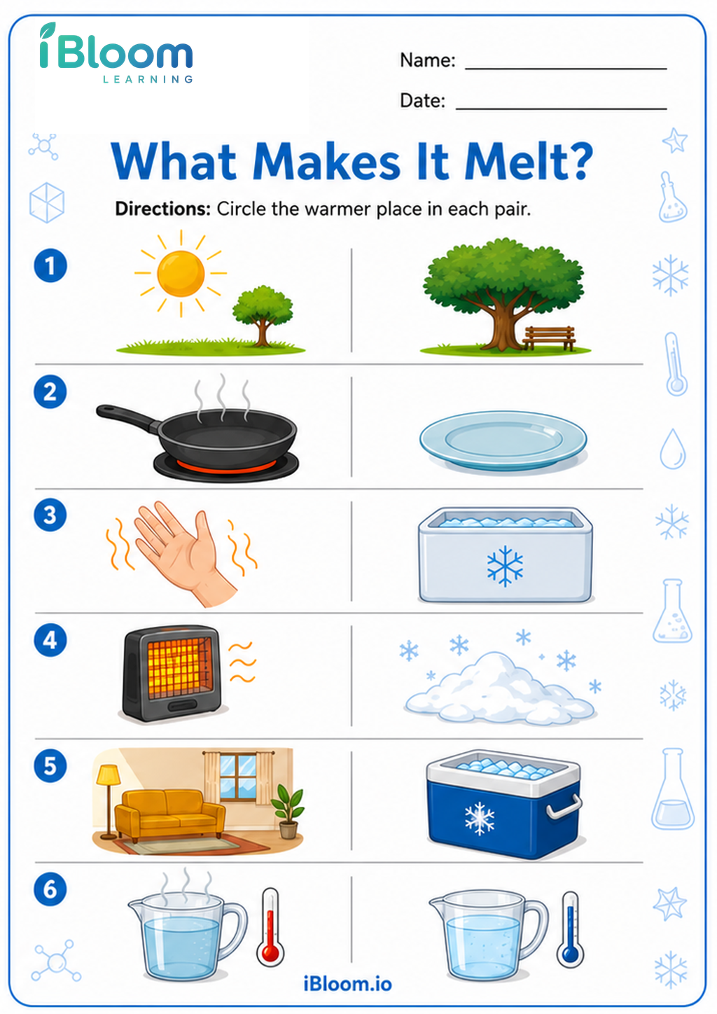 What Makes It Melt? printable Class 1 worksheet