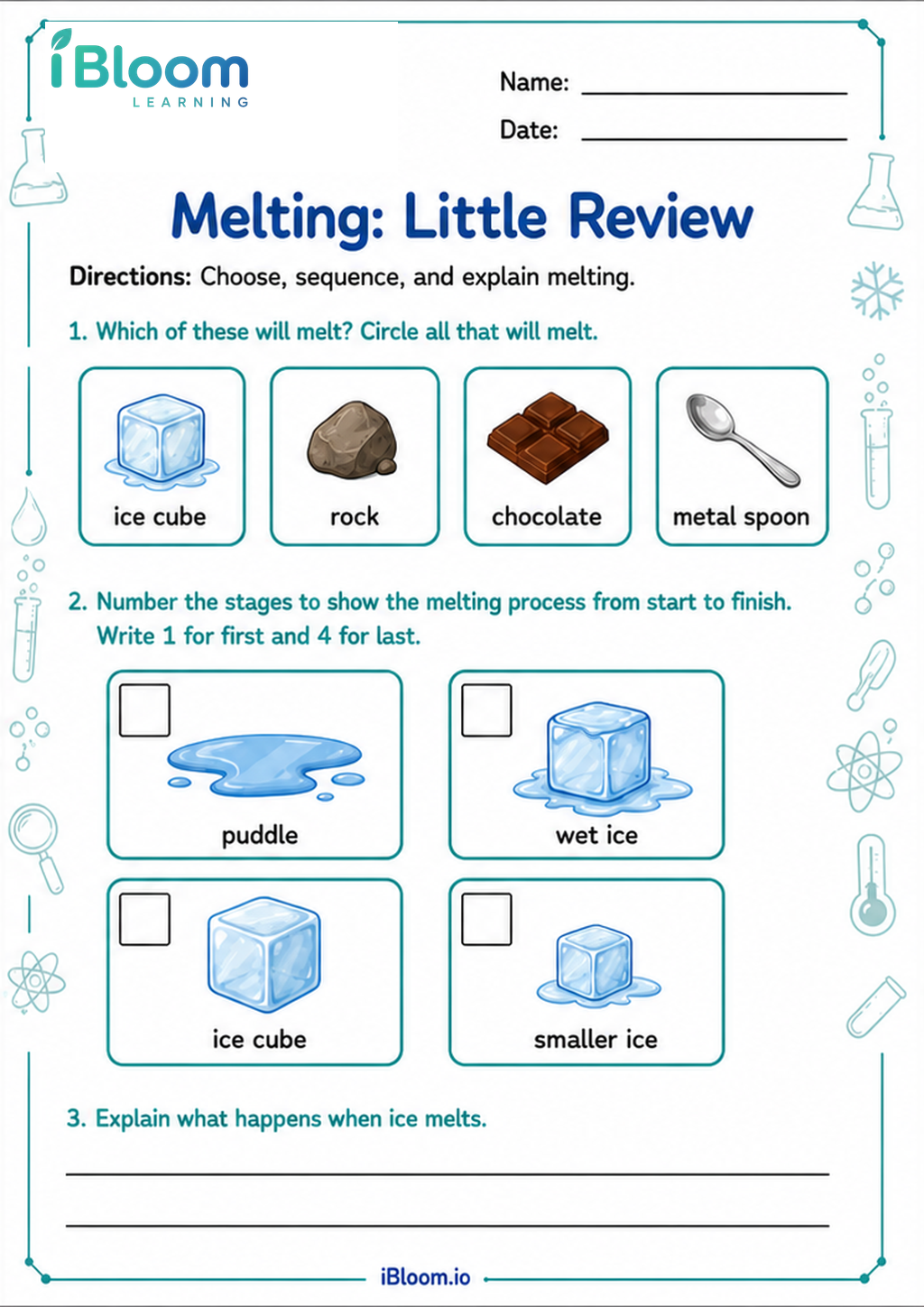Preview of Melting: Little Review worksheet