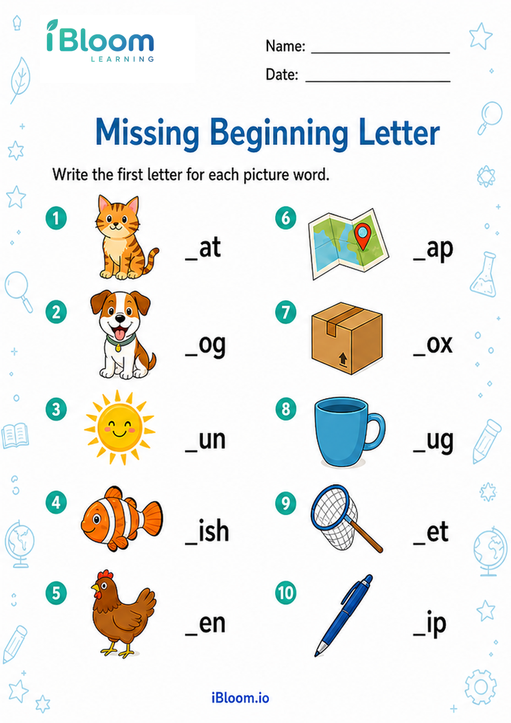 Preview of Missing Beginning Letter worksheet