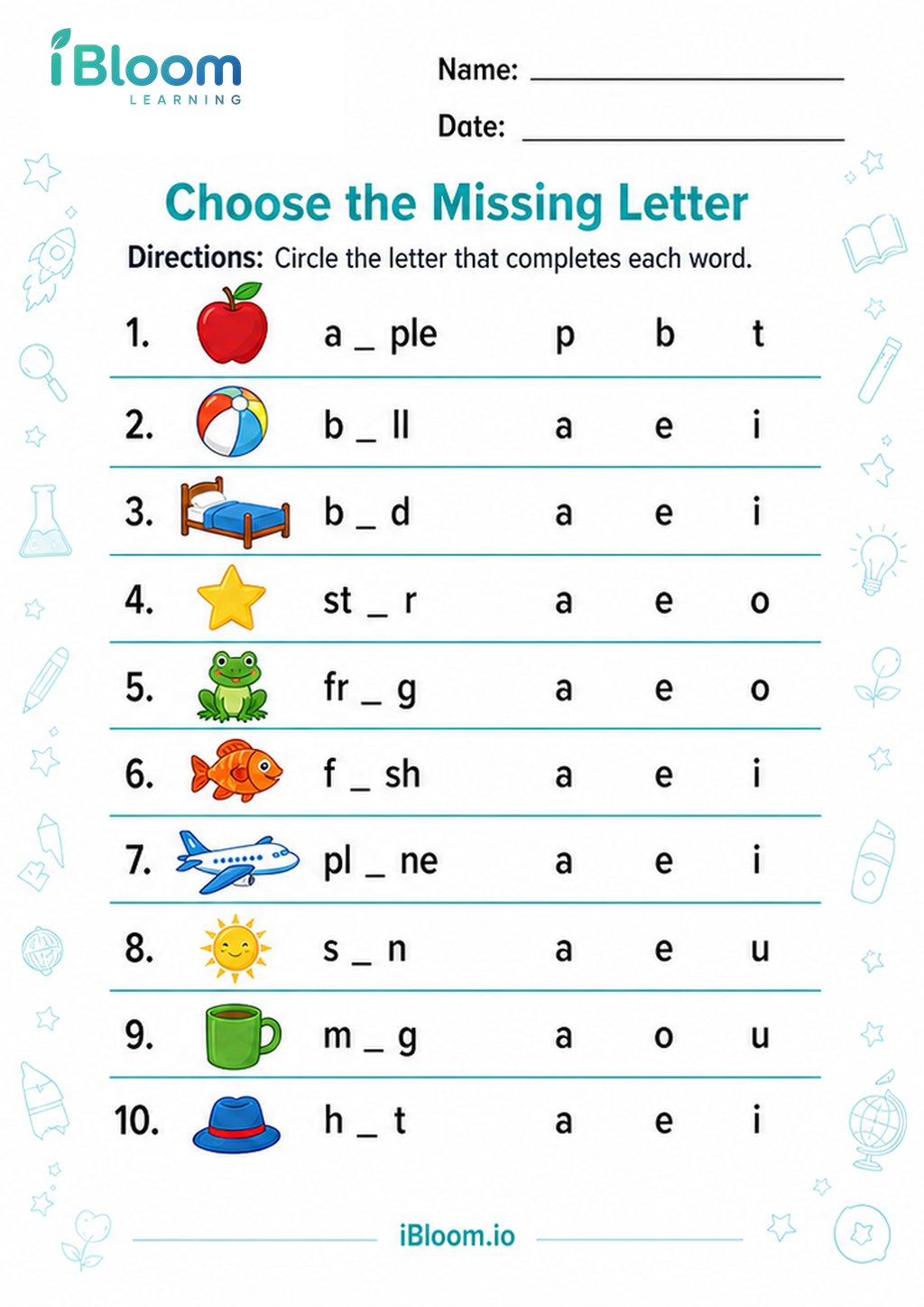 Preview of Choose the Missing Letter worksheet