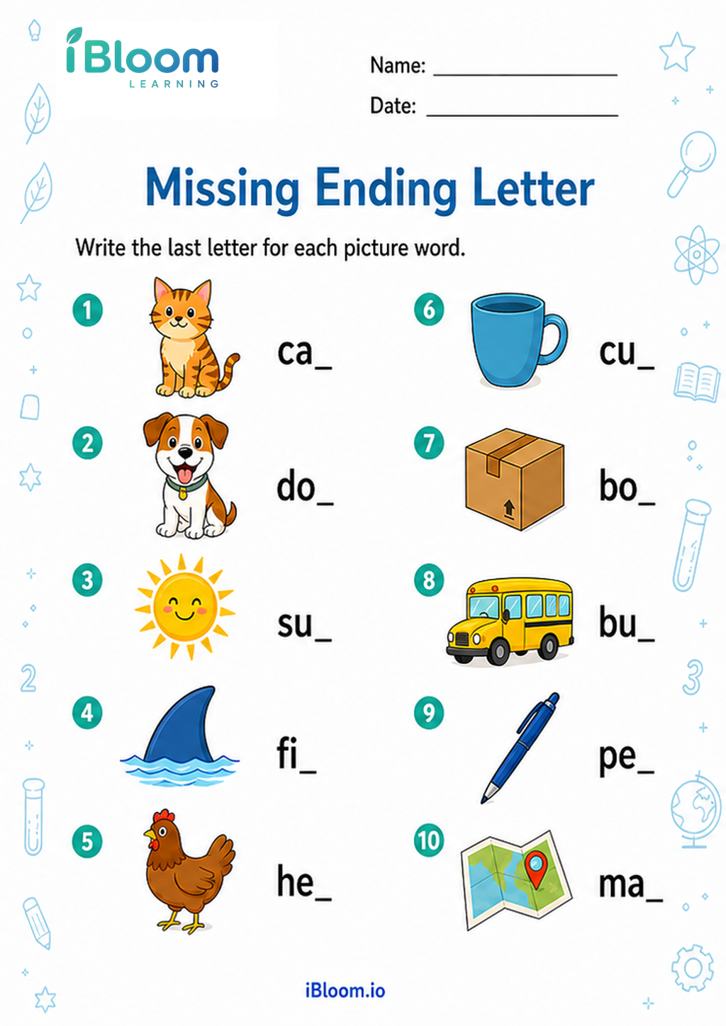 Preview of Missing Ending Letter worksheet