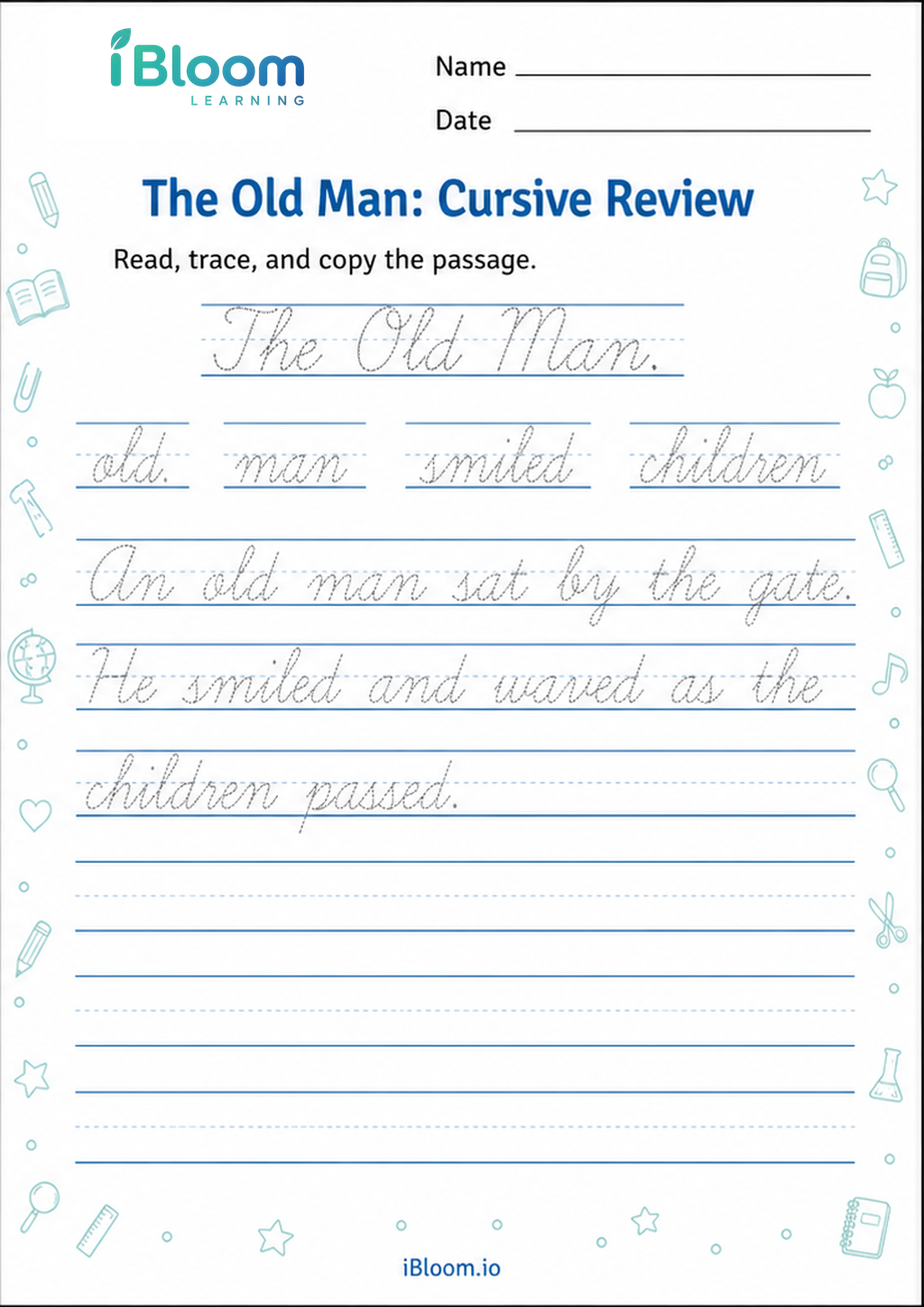 Preview of The Old Man: Cursive Review worksheet