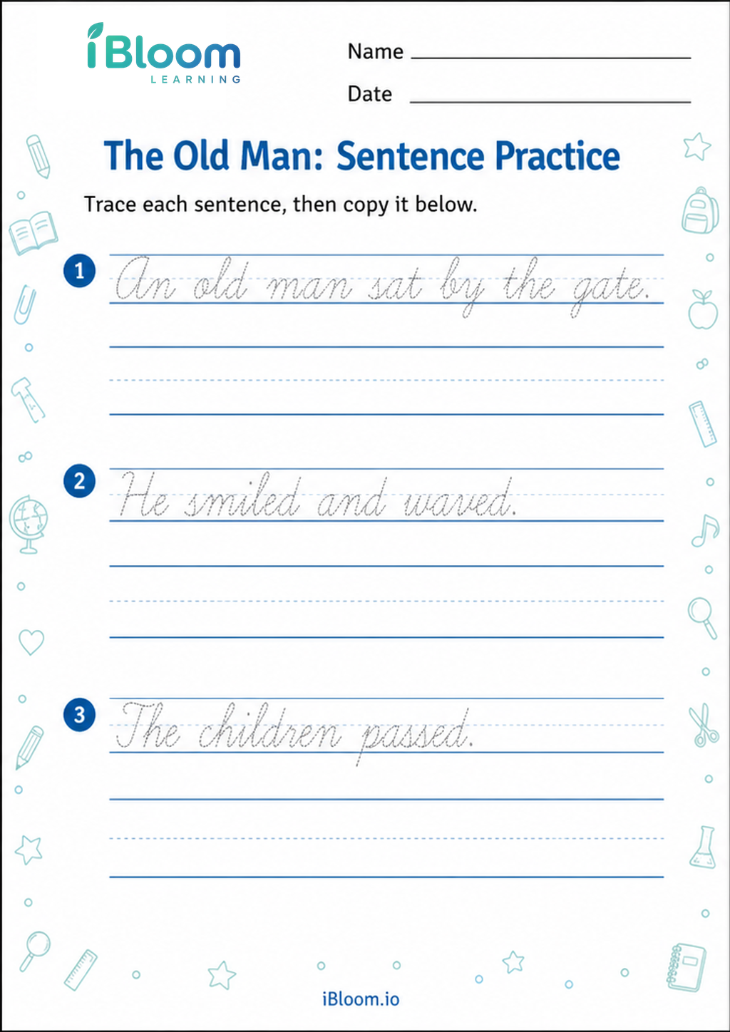Preview of The Old Man: Sentence Practice worksheet