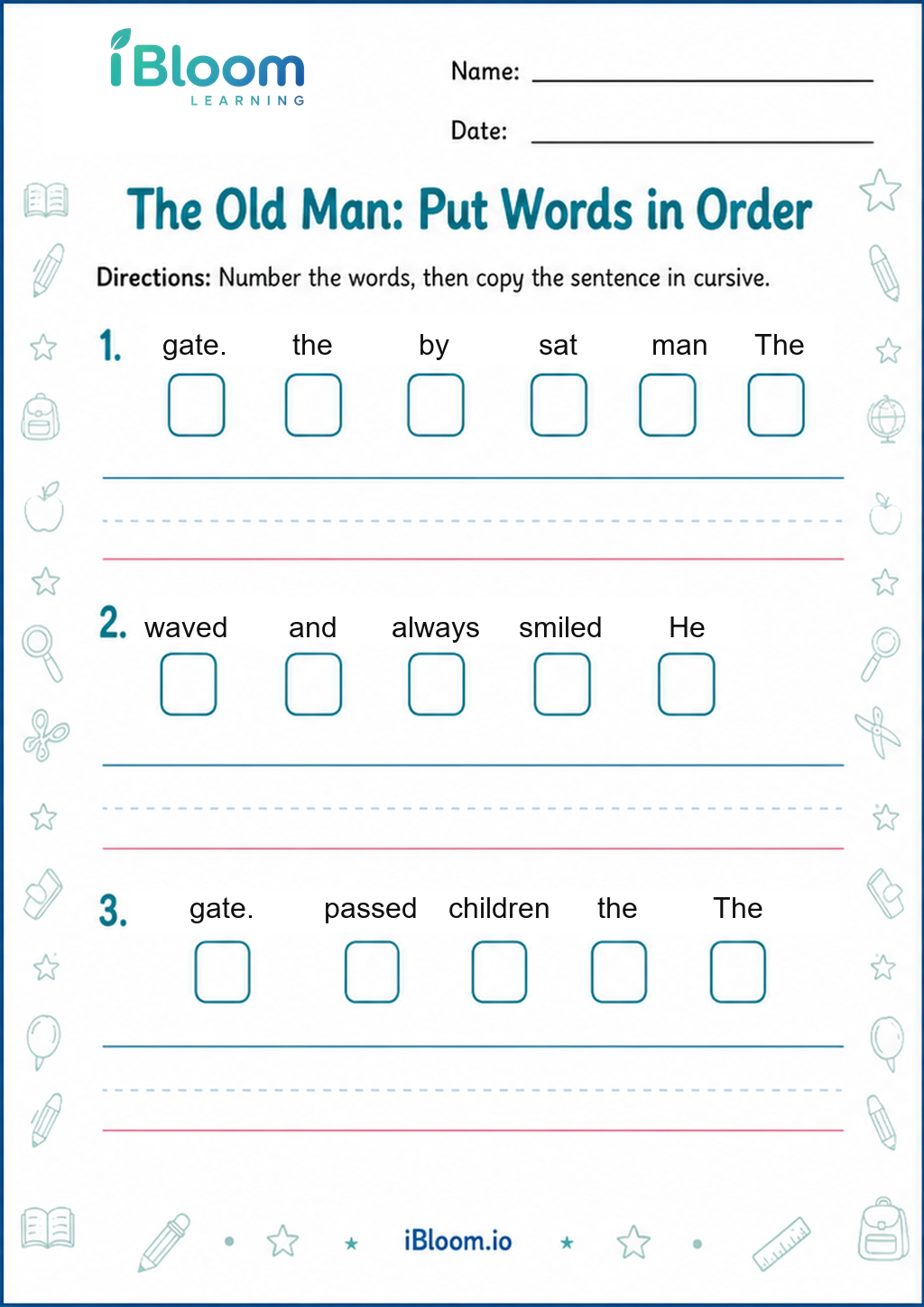 Preview page 1 of The Old Man: Put Words in Order