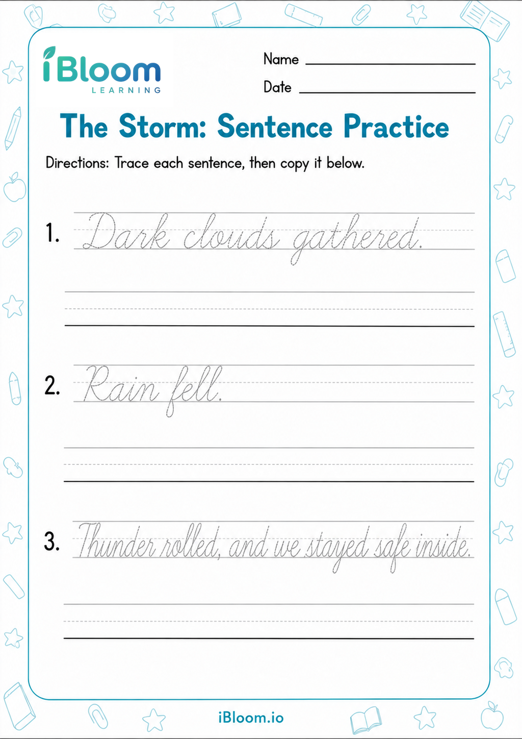 Preview of The Storm: Sentence Practice worksheet