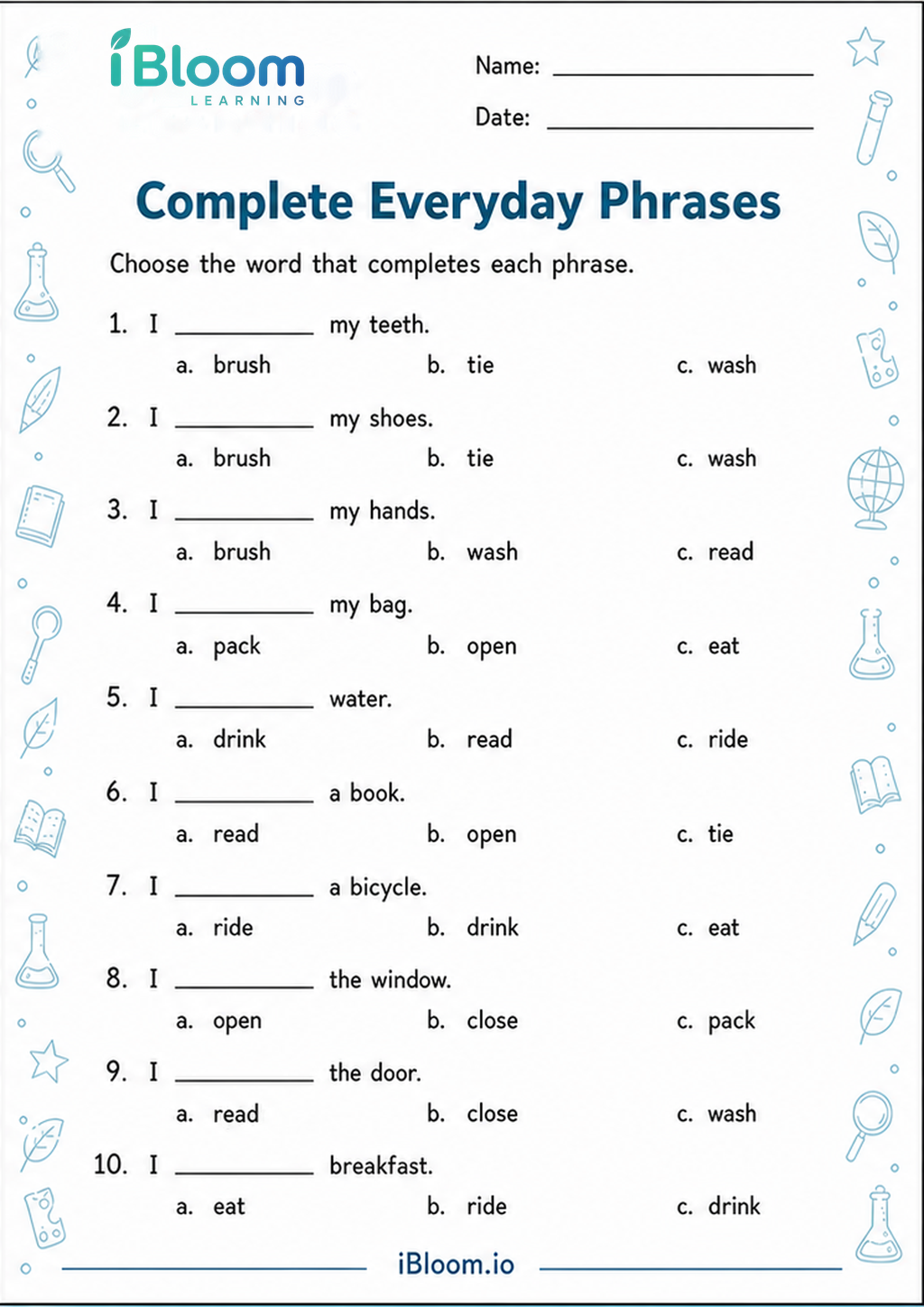 Preview of Complete Everyday Phrases worksheet