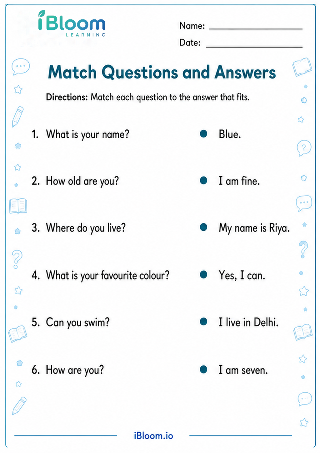 Preview of Match Questions and Answers worksheet