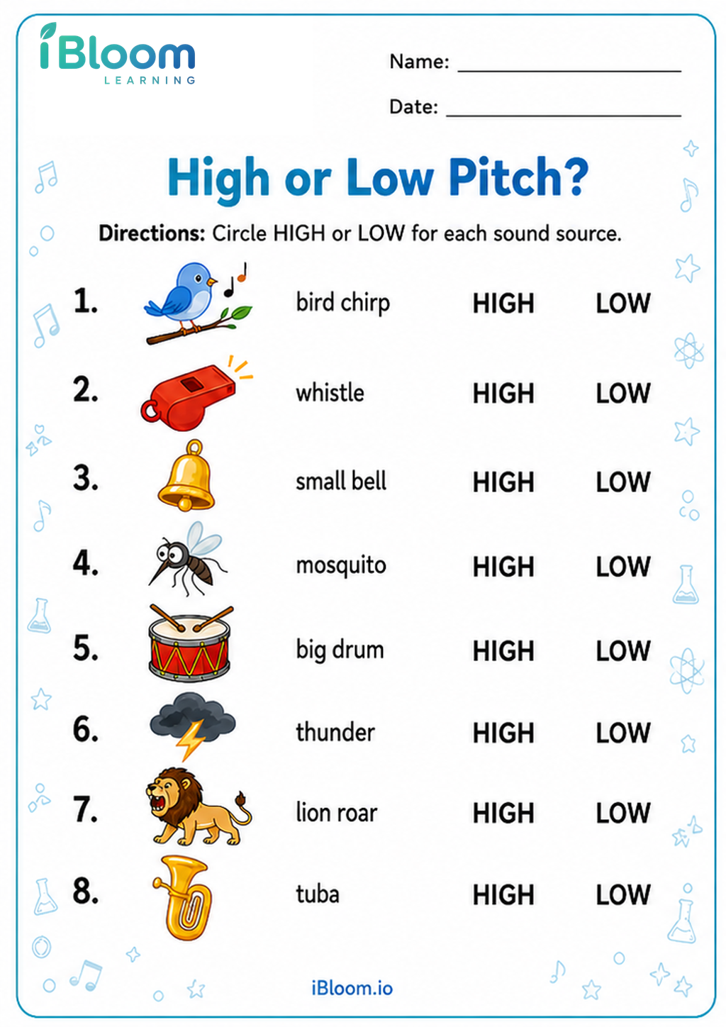 Preview of High or Low Pitch? worksheet