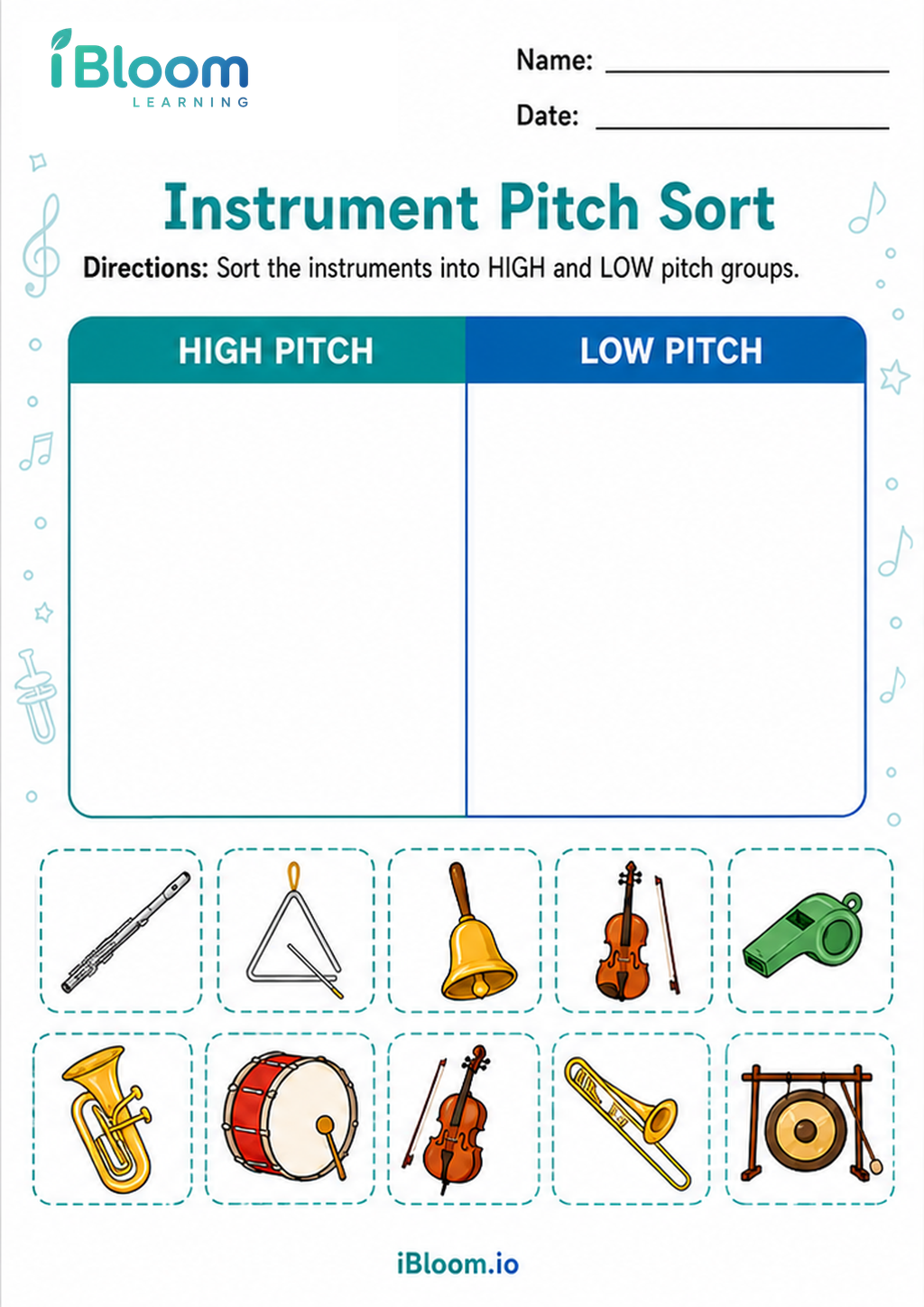 Preview page 1 of Instrument Pitch Sort