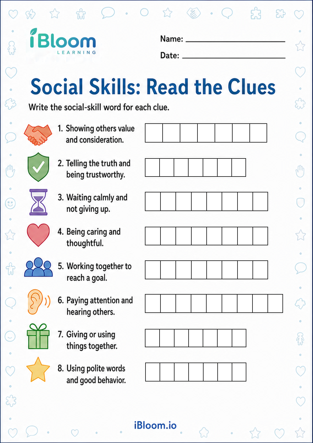 Social Skills: Read the Clues printable Class 3 worksheet