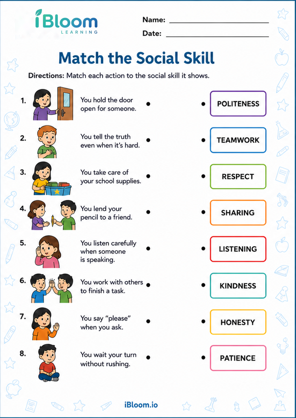 Preview page 1 of Match the Social Skill