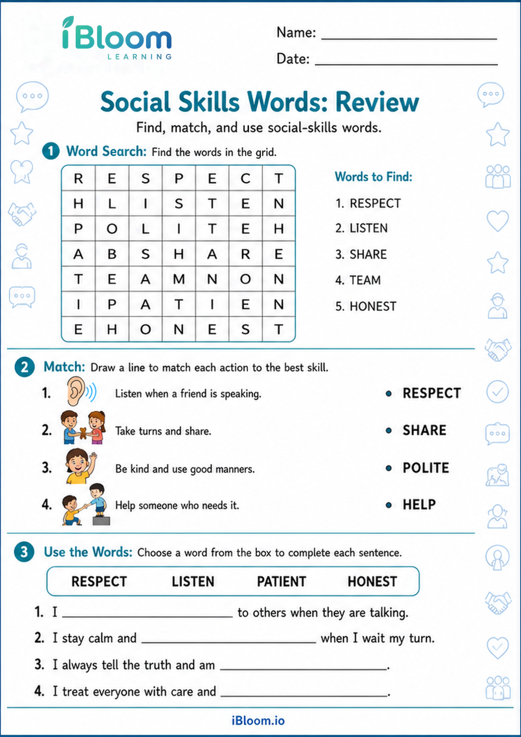 Preview page 1 of Social Skills Words: Review