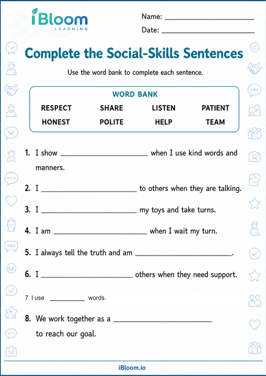 Preview page 1 of Complete the Social-Skills Sentences