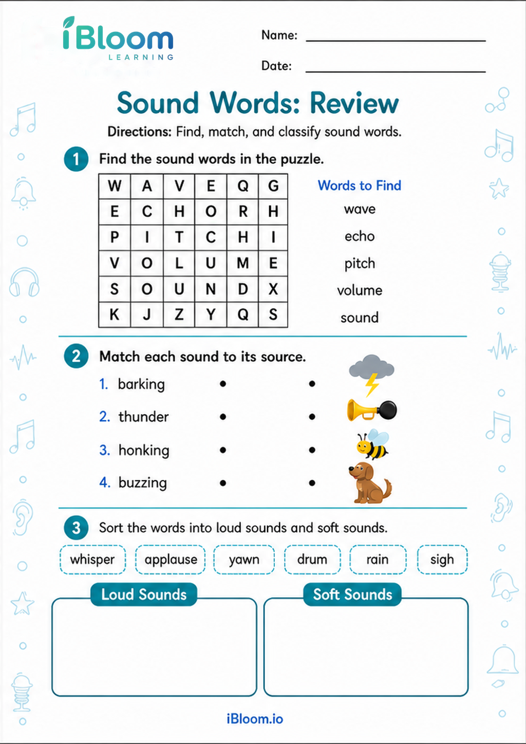 Preview of Sound Words: Review worksheet