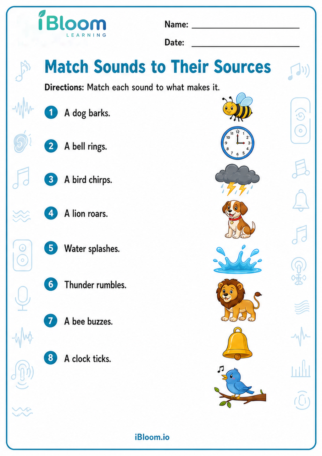 Match Sounds to Their Sources printable Class 4 worksheet