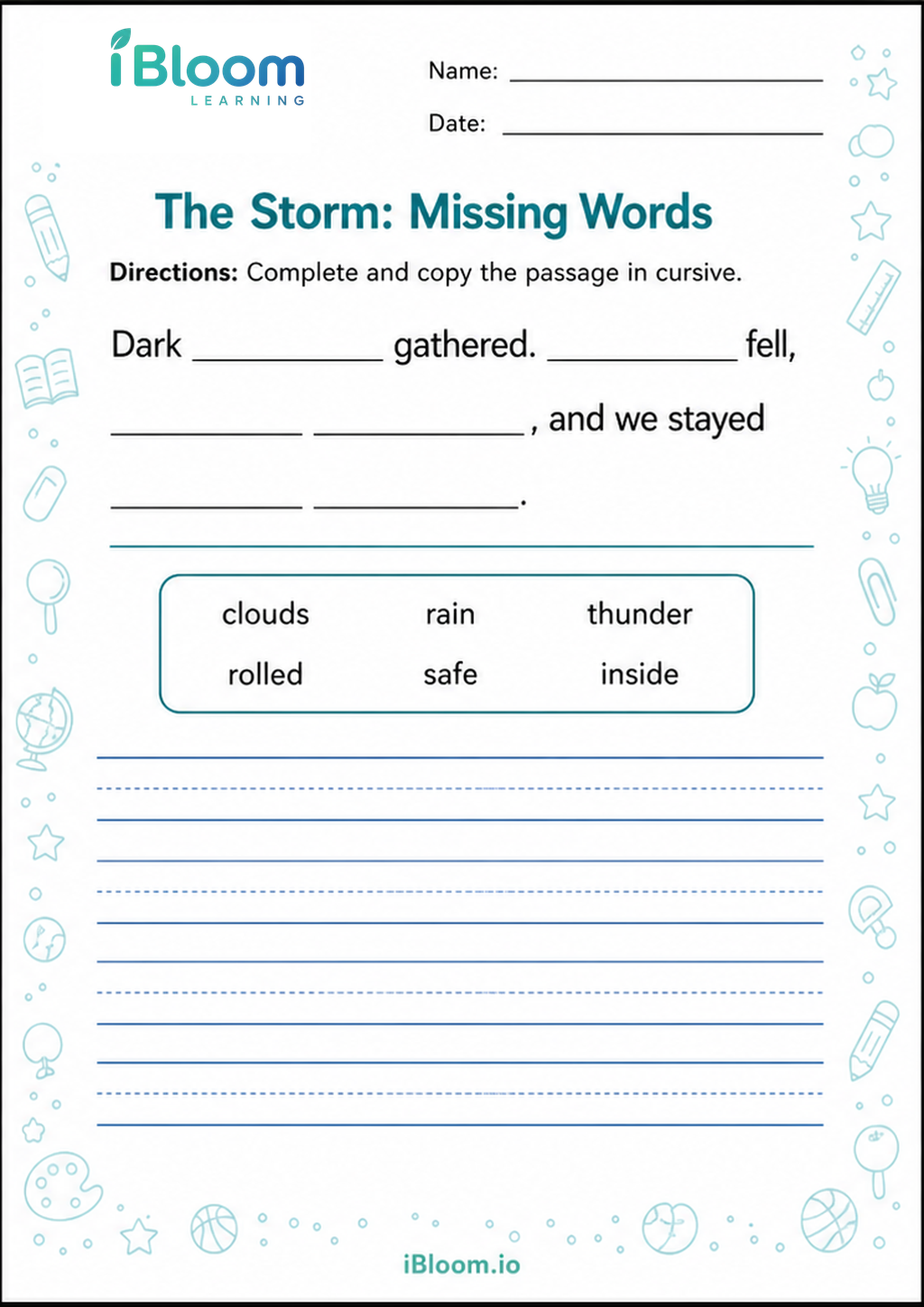 Preview page 1 of The Storm: Missing Words