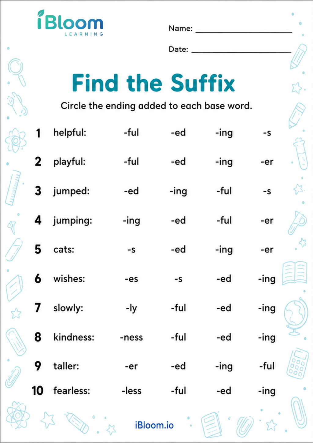 Preview of Find the Suffix worksheet