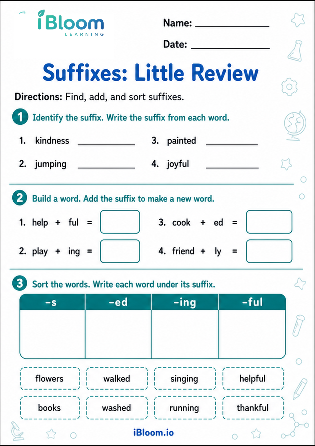 Preview of Suffixes: Little Review worksheet