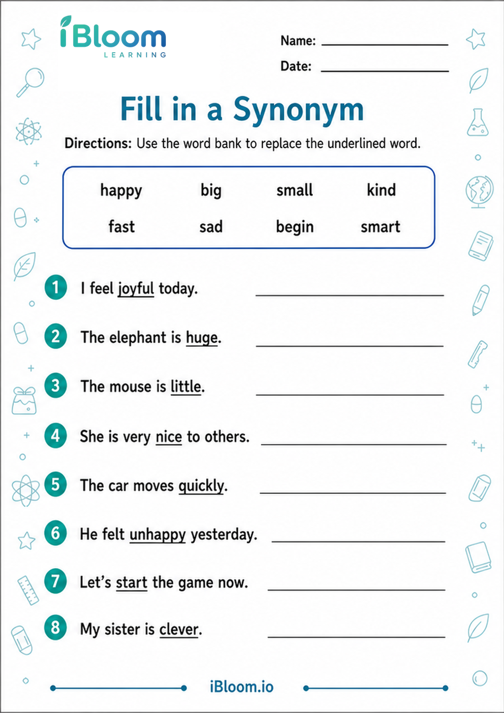 Preview of Fill in a Synonym worksheet