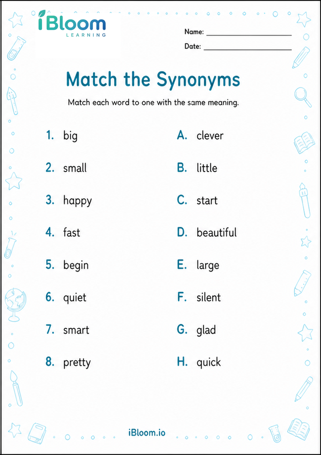 Preview of Match the Synonyms worksheet