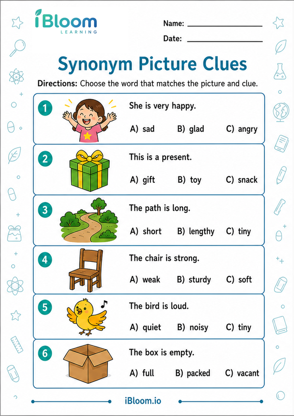 Preview of Synonym Picture Clues worksheet
