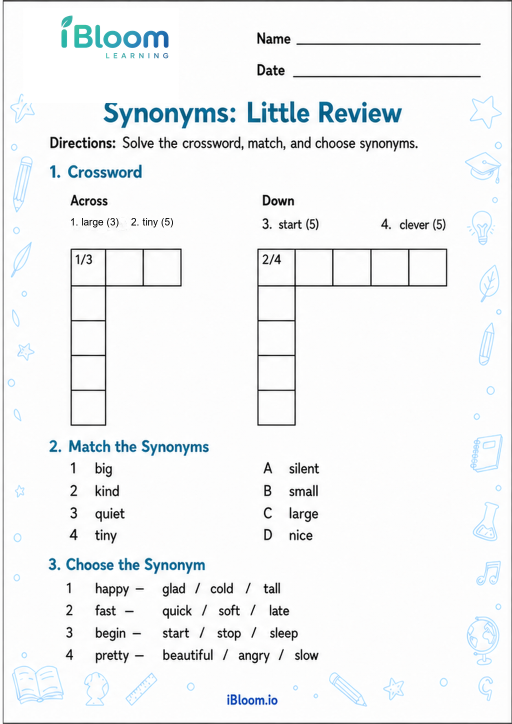 Preview of Synonyms: Little Review worksheet