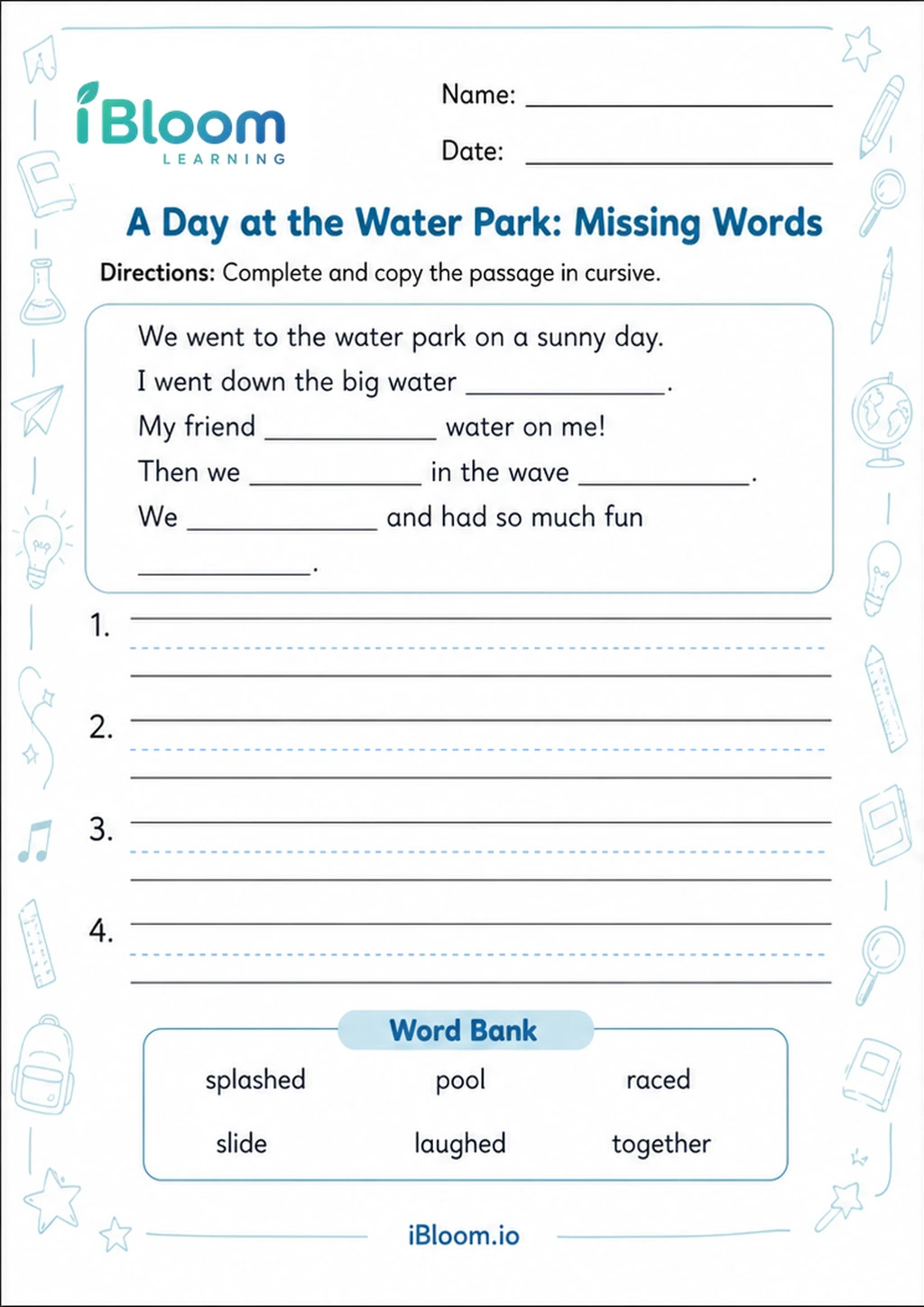 Preview page 1 of A Day at the Water Park: Missing Words