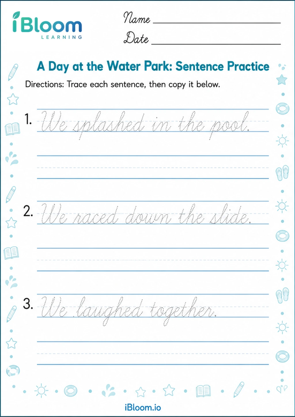 Preview of A Day at the Water Park: Sentence Practice worksheet