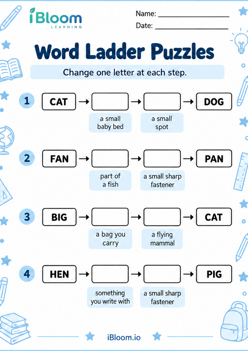 Preview page 1 of Word Ladder Puzzles