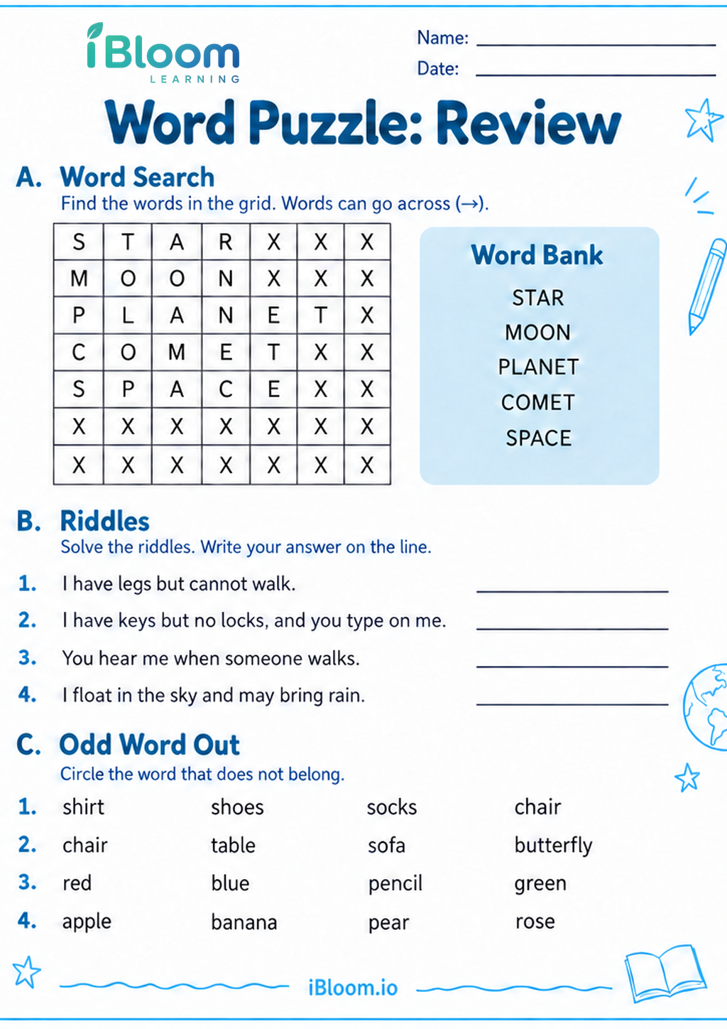 Preview of Word Puzzle: Review worksheet